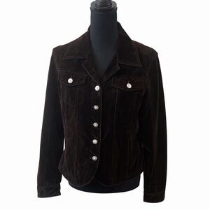 Christine Alexander Chocolate Brown Velvet Button Front Jacket